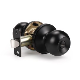 KNOBWELL 1 Pack Privacy Door Knob Bedroom Door Knob Keyless Door Knob, Indoor Door Knob, Matte Black Finish, Interior Door Knobs