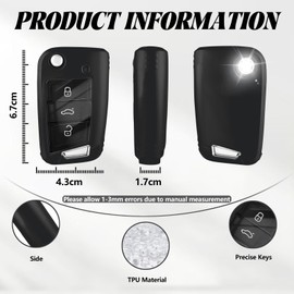 TOOMUME Key Case TPU Glossy Transparent Car Key Cover Fits VW Volkswagen Golf 7 Tiguan T-ROC T-Cross Polo Seat Ateca Ibiza Leon Skoda Octavia Fabia Kamiq