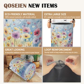 Colorful Floral Laundry Hamper,Collapsible Laundry Baskets,Watercolor Flowers Dirty Clothes Baskets with Handles,Oxford Cloth Hamper for Bedroom,Bathroom,College Dorms, 16"x20"