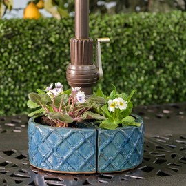 Alfresco Home Cobblestone Umbrella Planter, atlantis blue