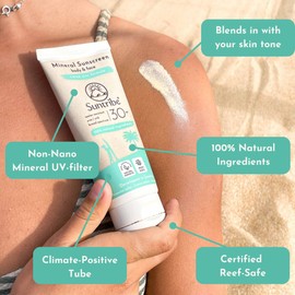 Suntribe organic sun cream, for body and face, SPF 30, waterproof, 100% zinc, reef friendly, 7 ingredients (50 ml or 100 ml) 100 ml