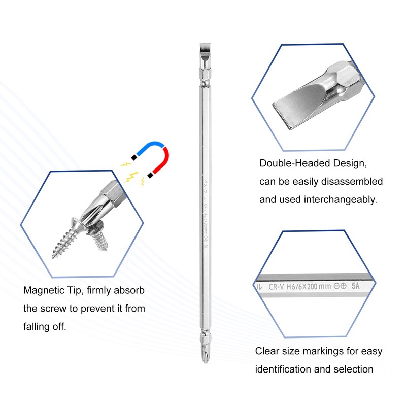 sourcing map 4pcs Magnetic Double Ended Screwdriver Bit 6mm PH2/SL6