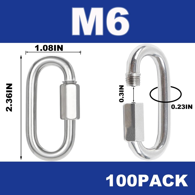 100PCS 2.36 Inches Quick Links, M6 Screw Chain Links Heavy