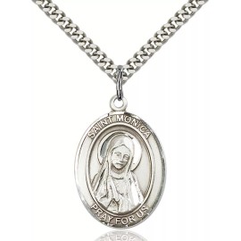 Bliss Sterling Silver Saint Monica Religious Medal Pendant Necklace 24" Chain GiftBox