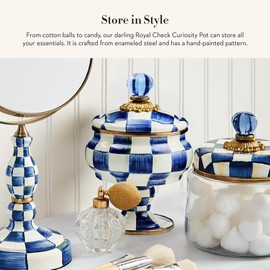 MACKENZIE-CHILDS Enamel Curiosity Pot, Decorative Container for Home Decor, Blue-and-White Royal Check