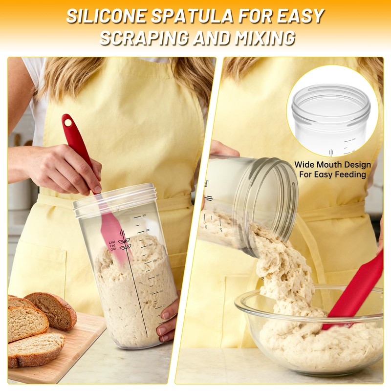 Bowasin Sourdough Starter Jar Glass 2 Pack 34OZ Sourdough Starter