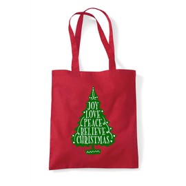 Miammo Joy love peace believe Christmas tree word art [BCX] tote shopping bag - Red