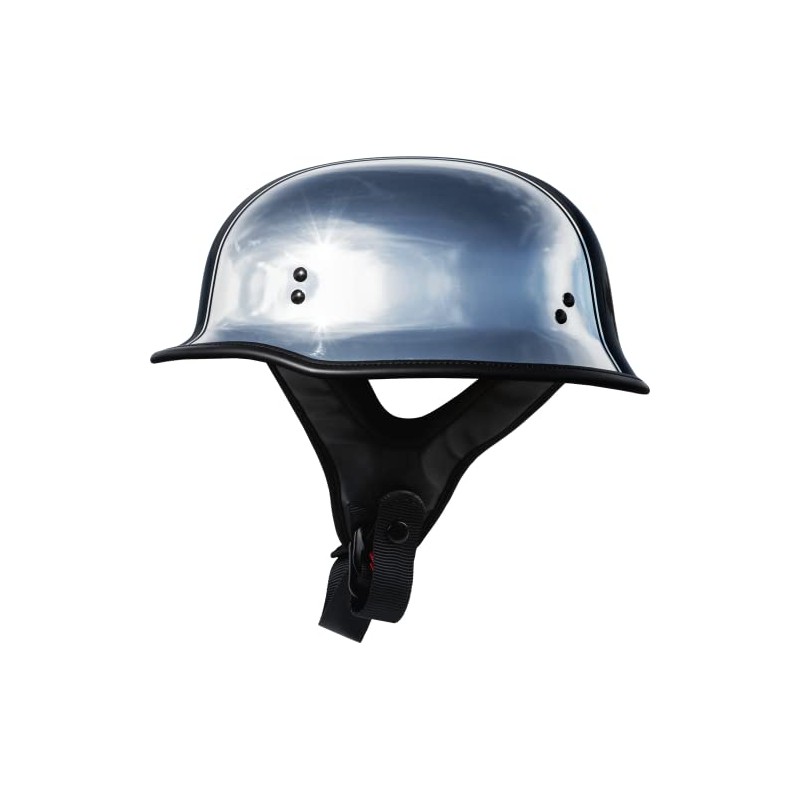 Highway 21 Motorcycle 9mm Half Helmet (German Style) (Chrome, Large)