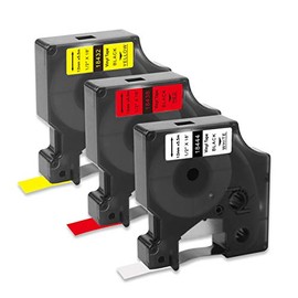 3Pack Compatible for DYMO Rhino 18444 18432 18438 Permanent Vinyl Label Tapes Black on White/Red/Yellow 12mm x 5.5m Industrial Tape for DYMO Rhino 4200 5200 5000 6000 Label Maker