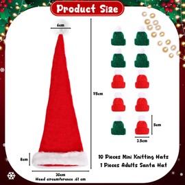 Long Christmas Hat, Santa Hat, Long Red, Long Christmas Hat with 10 Mini Christmas Hats, Plush Santa Hat with Thick Fur Edge for Christmas Parties, Cosplay and Festivals