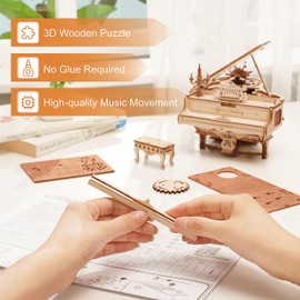RoWood 3D Puzzles for Adults,DIY Music Box Gifts,Wooden Magic Piano Model Kits,Mechanical Wooden Puzzles,Music Box for Adults, Friends