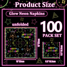 100Pcs Neon Napkins, 13 x 13 Inches Glow in The Dark Paper Napkins, Black Light Glow Party Supplies Tissue Paper for Lets Glow Crazy Party Neon Fluorescent Birthday Party Decorations