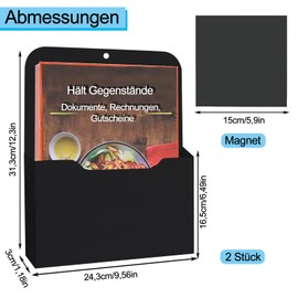 thirei 2 Pieces Magnetic Paper Holder Document Holder, A4 Papers, Magnetic File Holder, Office Supplies, Storage, Letter Holder, Organiser, for Whiteboards, Fridge, Black