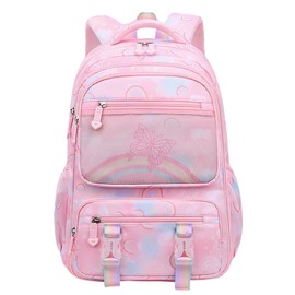Moerstar School Bag for Girls, Large Capacity Rainbow Patterned Backpack, Multi Pocket Refrigerator Door school bags for Teens Back to School (Pink)