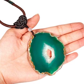 Mookaitedecor Polished Agate Stone Necklace with Pendant for Unisex, Amulet Chakra Stone Pendant with Chain Adjustable Approx. 44-76 cm, NA