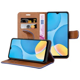 iCatchy for Oppo A15 Case Leather Wallet Book Flip Folio Stand View Cover Pouch for Oppo A15 (Blue)