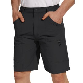 TACVASEN Men's Hiking Shorts Quick Dry Golf Shorts Men Elastic Waist Shorts Men Zipper Pocket Shorts Men Cargo Shorts for Men 5 Inseam Black