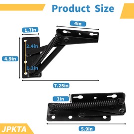 2 Pcs 80 Degree Bench Seat Hinge Foldable Lifting Bracket Heavy Duty Black Spring Hinges Widely Used in Toy Box Chest,Piano Stool,Folding Sofa Bed Corner Cabinet,Furniture Storage Support Hinges