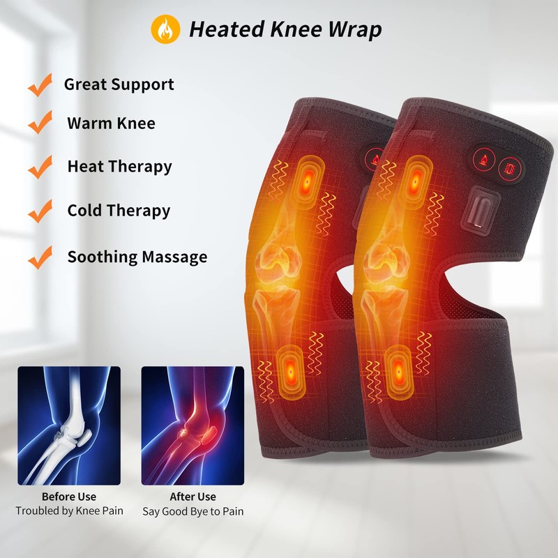 FEETMOR Heated Knee Brace Wrap with Massage - Battery Powered