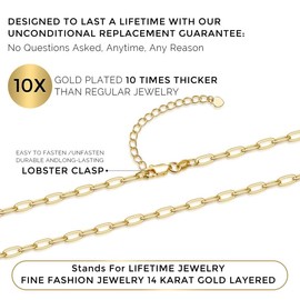 CHENETOILE 14K Gold Paperclip Chain Necklace for Women, 3mm Box Chain, Adjustable 18–20 Inch Gold-Plated Necklace