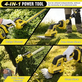 4-in-1 Pole Hedge Trimmer Cordless, Electric Hedge Trimmer and Grass Shear with Extension Pole, 180° Adjustable Angle, 16Ft Reach, 2x4.0Ah Battery, for Shrub Pruning
