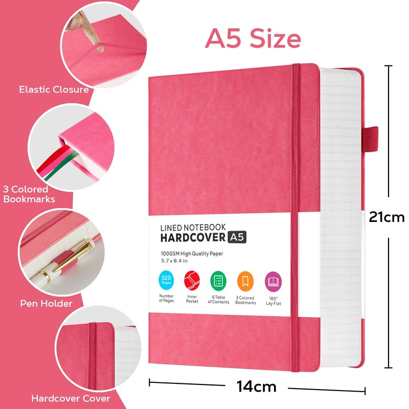 FOCUS DAY Notebook A5 Lined Diary Leather Hardcover 320 Pages