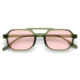 SOJOS Retro Rectangle Aviator Sunglasses for Women Men Trendy 90s Classic Square Frame Shades SJ2627,(Green/Brown)