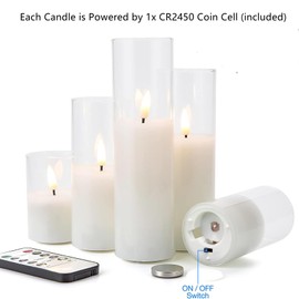 Girimax Slim Clear Glass Flameless Candles with Remote, Flickering Battery LED Votive Pillar Candles Φ 2" H 3" 4" 5" 6" 7"