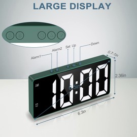 Ankilo Digital Alarm Clock, LED Clock, Electronic Table Clock with Temperature Display, Travel Alarm Clock, 12/24H Display, Digital Clock for Home, Bedroom, Office, Children, Elderly, Green