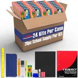 24 Pack Bulk Back to School Supplies for Kids | 20 Piece School Supply Kits in Bulk for Kindergarten, Elementary, K-12 with Notebook, Crayons, Pencils, and More