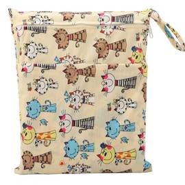 Sigzagor Medium Wet Dry Bag Baby Cloth Diaper Nappy Insert Bag Reusable Washable With Two Zippered Pockets (Cats)