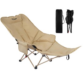 Dual Purpose Folding Camping Cot and Chair with Removable Footrest for Adults, Easy-to-Assemble Adjustable Sleeping Chair with Carry Bag for Fishing, Hiking, Travel, Home (Khaki)