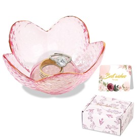 Pink Flower Jewelry Dish Glass Ring Dish Jewelry Tray Cute Vanity Organiser Room Decor Aesthetic Nightstand Bathroom Decor Trinket Dish Ring Holder Dish Jewellery Tray Valentine's Gifts for Women
