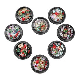 Pegatinas navideñas para decoración de uñas, 8 cajas 3D Papá Noel Copo de nieve Muñeco de nieve Campana navideña Árbol Palo Elk Diseño de uñas DIY Manicura para mujeres niñas niños