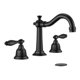 Hurran 8 Inch Widespread Bathroom Sink Faucet Matte Black, 3 Hole 2 Cross Handles Classic Vintage Antique Faucet with Metal Pop Up Drain and Supply Hoses for Vanity, RV, Farmhouse