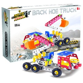 Construct It Hoe Truck - 129 Piece Hoe Truck Construction Kit - STEM Toys For 8+ Year Olds - Build Your Own Metal Hoe Truck - STEM for Kids Ages 8-12