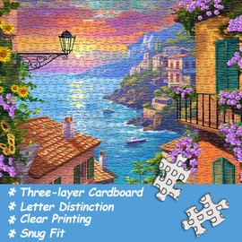 Beach Puzzles for Adults 1000 Piece, Summer Ocean Seaside Scenic Sunset, Cat Flower Sunflower Jigsaw Puzzle, Challenge for Adults