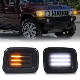 CYBORICH Sequential Amber Turn Signal Lights for Hummer H2 2003-2009 Dynamic LED Front Corner Side Marker Lights Switchback White DRL Sidemarker Indicator Parking Lamp Smoked Lens 2PCS