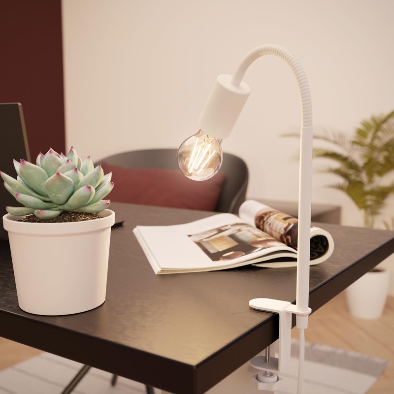 ledscom.de LELE Clamp Light with Gooseneck White with E27 Lamp