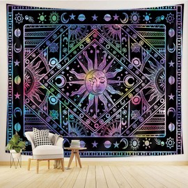 Trippy Sun And Moon Tapestry Celestial Sun Star Moon Tapestry Wall Hanging Tarot Card Bohemian Planet Boho Tapestry For Bedroom Living Room Aesthetic Wall Art Decor 71 x 60 inches