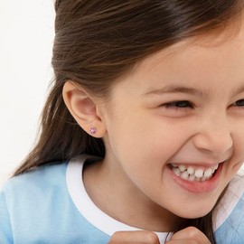 925 Sterling Silver 5mm CZ Fuschia with Clear Flower Screw Back Toddler Earrings Adorable Hot Pink Flower Cubic Zirconia Earrings with Locking Backs for Toddlers, Young Girls and Kids