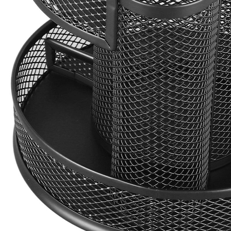 Rotating Pen Holder Black Mesh 7 Compartments Strong Metal Rotating