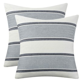 AmHoo Pack of 2 Farmhouse Linen Throw Pillow Cover Cushion Stripe Decoration Buffalo Retro Pillowcase with Hidden Zipper for Sofa Bedroom Car 24 x 24 Inch Light Grey Gray