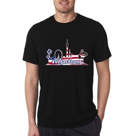 One Stop Decals Men's T-Shirt Black with Vegas Strong Contour with American Flag Background (Ver.2) Graphics. (L) Version