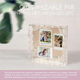 Scalloped Acrylic Tray with Magnetic Mat–Customizable for Photos, Artwork,Messages and Inspirational Quotes–10x10x2in Tray, Perfect for Home, Office Décor