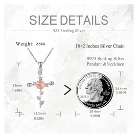 SHEAISRS Rose Cross Necklace 925 Sterling Silver Delicate Sunflower Pendant Ladies Mum Rose Jewelry for Women (Rose)