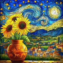 Starry Night Puzzle 1000 Pieces-Moonlit Night, Sunflower Puzzles for Adults 1000 Pieces, Jigsaw Puzzle Stained Glass, Difficult Jigsaw Puzzles for Family