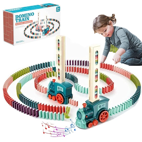 Winnsell Domino Train Toy Set with 100Pcs Domino Blocks, Automatic