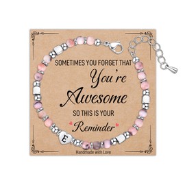 Astellea Pink Zebra Bracelet for Womens Girls, Charm Initial Bracelet Healing Natural Stone Gifts with Card Letter Jewellery for Friend Sister Daughter Mum at Mother's Day Christmas Birthday (E)