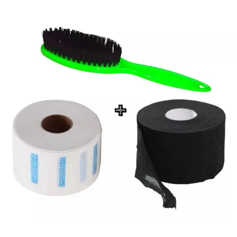 Barbers 2 Rollos Papel Cuello + Cepillo Limpiador Barbería